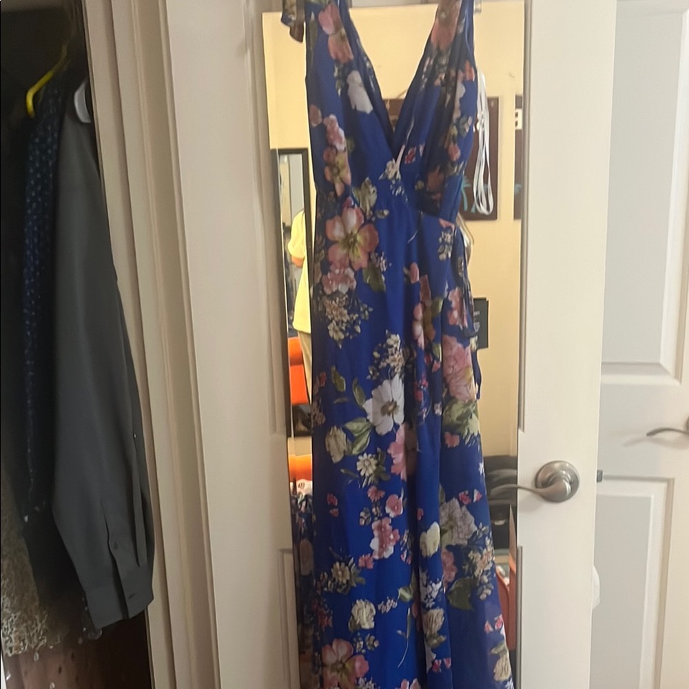 Lulu's Pink and White Wrap Maxi Dress with Plunge Neckline